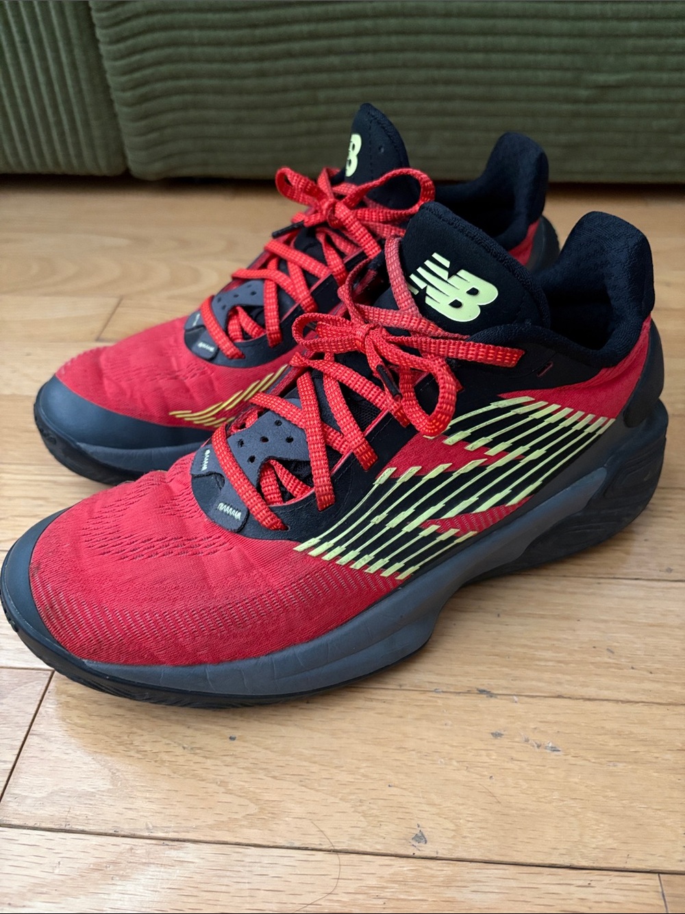 Mens New Balance Red, Black and Neon Yellow' Athletic Sneakers 9US